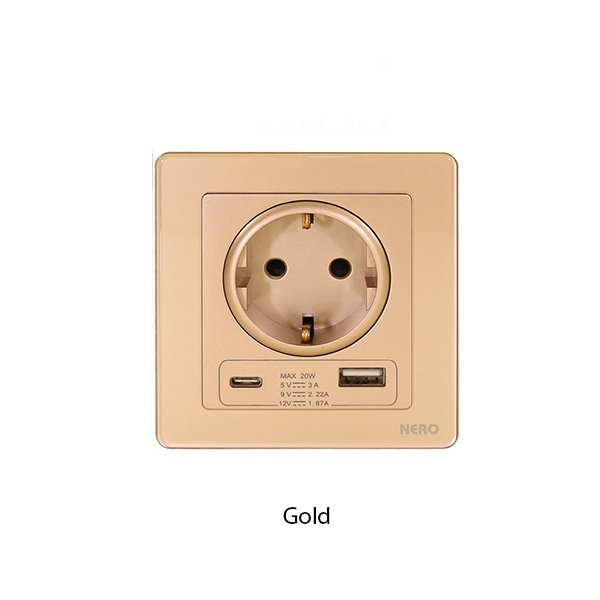 NERO i9 Series Schuko Socket Shutter Twin USB AC I916VGAC - Image 2